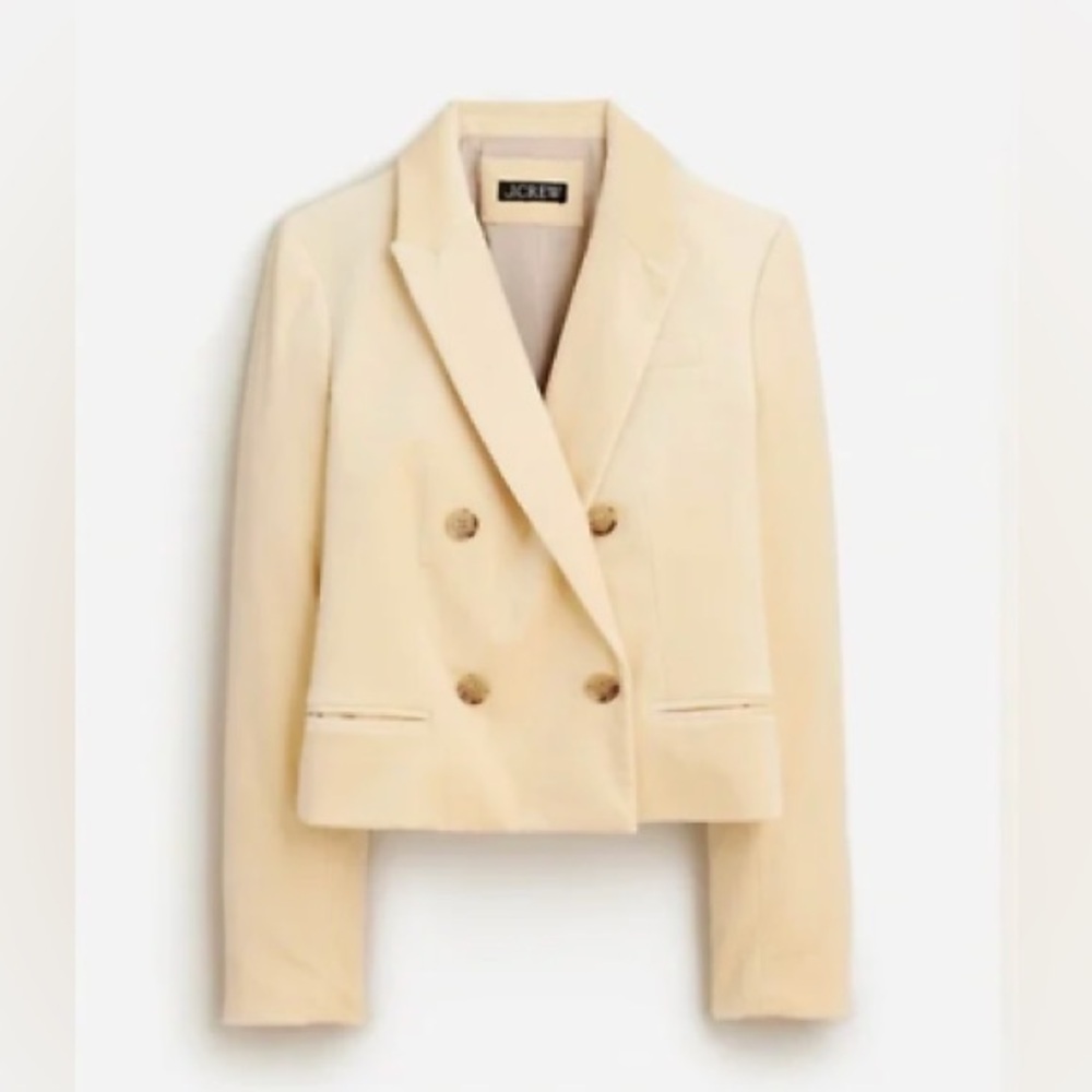J CREW Cropped double-breasted blazer in stretch velvet - Buff Clay